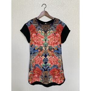 MINKPINK small multicolor boho tshirt dress short sleeve asian floral mini